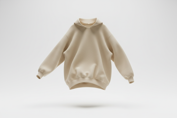 soft sweatshirt no pull strings floating in color #E7DFD3 with white background 